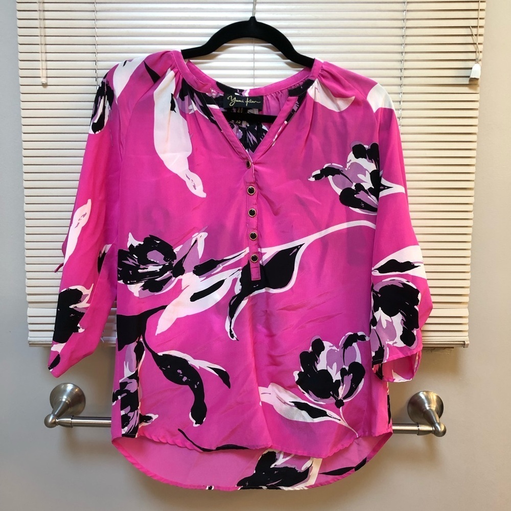 Yumi Kim Pink Floral Blouse 100% Silk